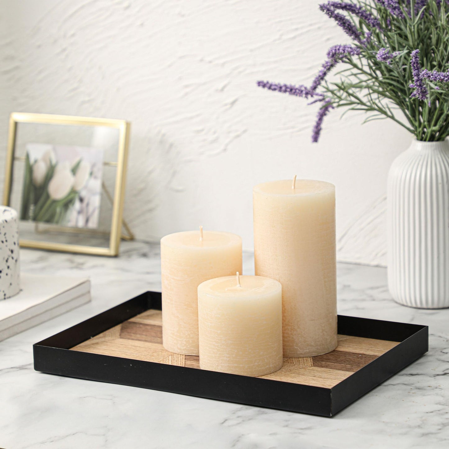 3x6 Inch Ivory Pillar Candles Set of 3 - Hand-Poured Unscented Candles, Long Clean Burning, Large Big Candles, Smokeless Dripless Candles for Dinner Table, Wedding, Home, Bathroom, Rustic Decor