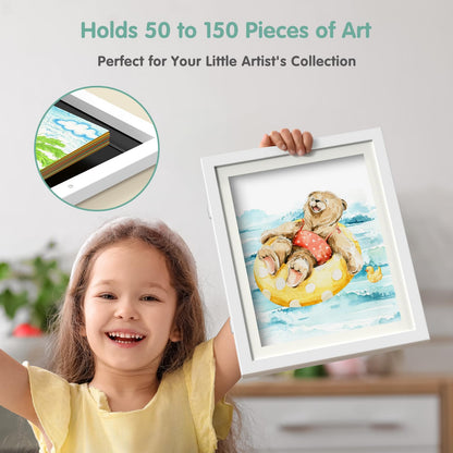 Hsypti Kids Art Frames, Kids Artwork Frames Changeable 8.5 x11 with Mat and 10 x12.5 Without Mat, Front Opening Holds 100 Drawings for Drawings, Artworks, Children Art Projects 4 Pack White