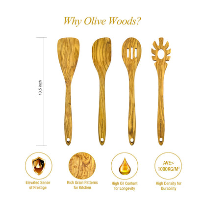 WONDERFUL 13.5 Inch Long Olive Wood Spaghetti and Pasta Server with Measurer, Ideal Spaghetti Server, Pasta Forks and Ladle