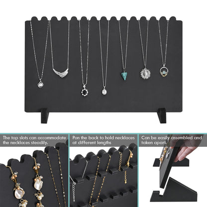 MOOCA Portable Wooden Plank Necklace Jewelry Stand for 15 Necklaces, Wood Plank Storage Holder, Jewelry Display Stand, Black Color