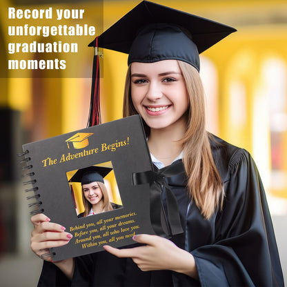 Fullhawl Graduation Scrapbook Kit 8 x 8 Inch Gold Black Grad Memory Book DIY Graduation Picture Album with Stickers and Markers for College High School Graduation Gifts Party Supplies, 40 Sheets