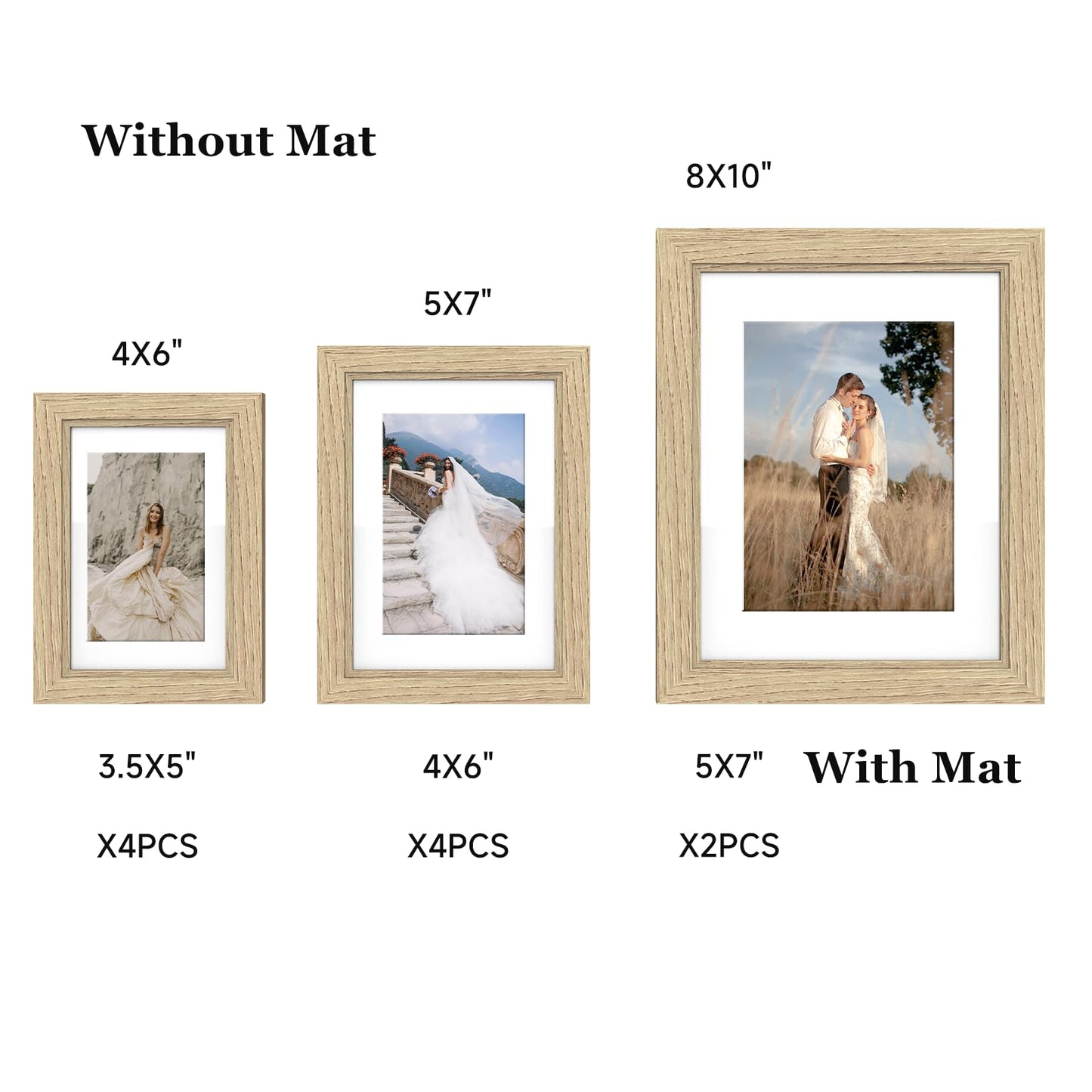 Povrgive Picture Frames, Made of Real Glass and Wooden Frame, Gallery Photo Frames Set of 10 for Collage Wall Decor, Multi Sizes Including 8x10, 5x7, 4x6 for Mounting or Tabletop Display, Wood