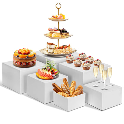 Redants 6 PCS Buffet Risers, Large Food Risers for Buffet Table, Food Display Risers for Party, White Acrylic Boxes Dessert Table Display Set, Risers Display Stands (Size 10" 9" 8" 7" 6" 5", White)