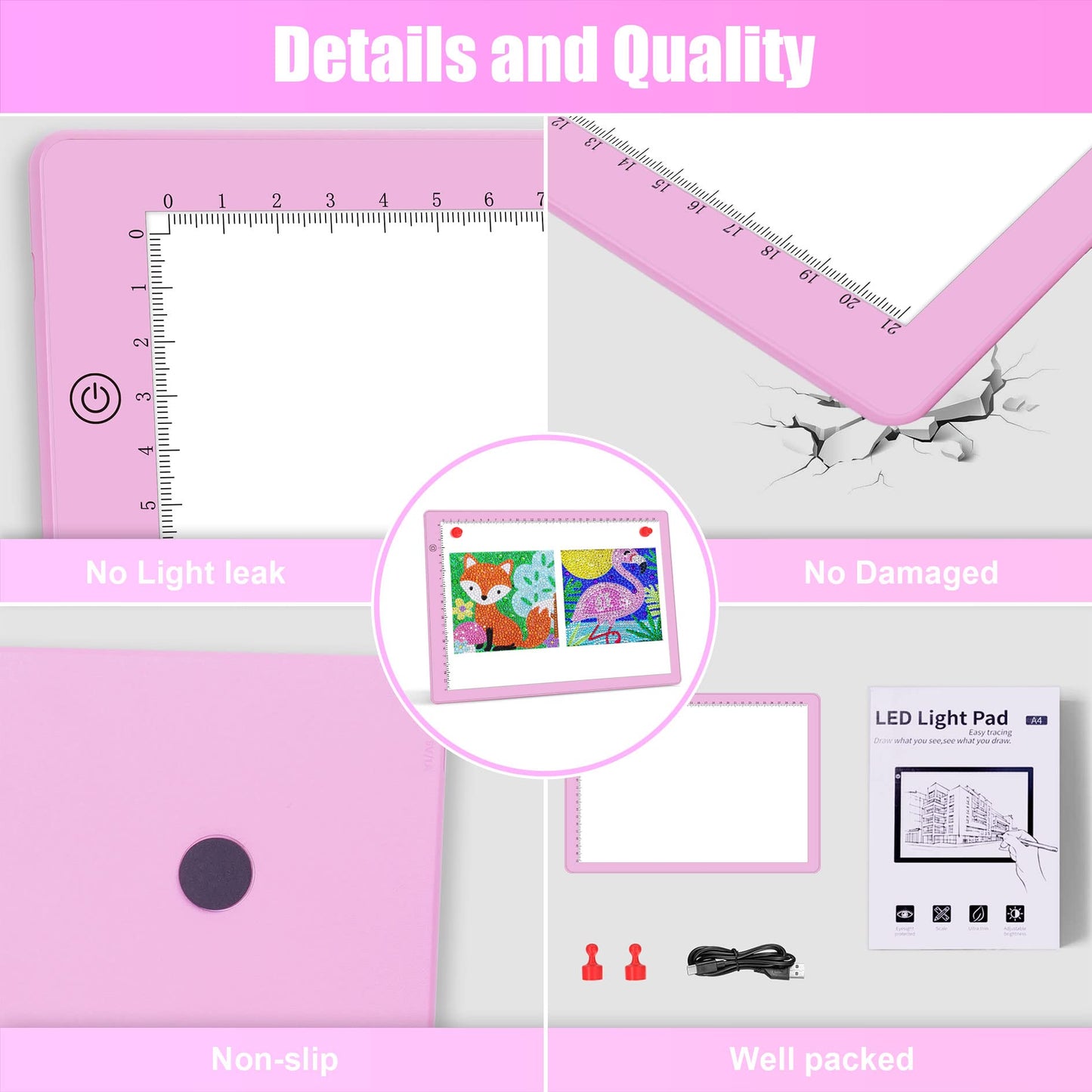 comzler A4 LED Light Board, 3 Level Dimmable Brightness USB Power Artcraft Light Table for Tracing, Light Drawing Sketch Pad for Animation, Sketching, Drawing, Stenciling, Artists - Pink