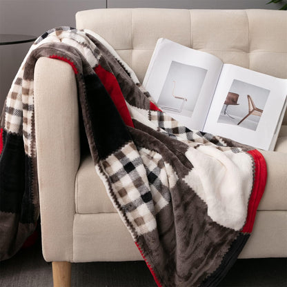 63x90, Tache Holiday Red Farmhouse Super Soft Plaid Patchwork Plush Lightweight Decorative Couch Travel, Lap, Bed Throw
