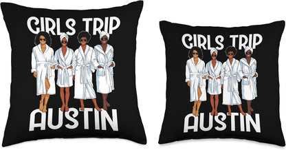 Girls Trip 2024 Austin Spa Relax Throw Pillow for Black Melanin Women, 16x16, Multicolor