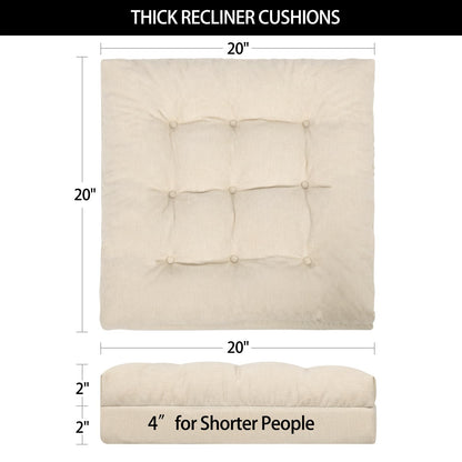 HAVARGO Recliner Cushions for Elderly, 20x20x4 Inch Thick Chair Cushion for Shorter Users Patent Design Soft Tufted Dual Layer Booster Seat Cushions for Seniors Recliner Risers Beige 1P