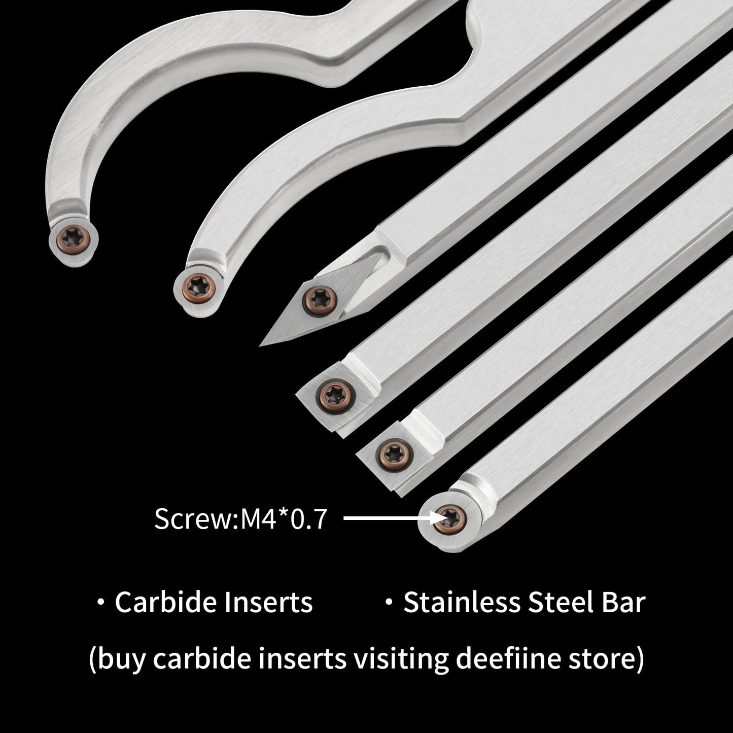 DEEFIINE 18.3" Full Size Carbide Tip Wood Lathe Turning Tool Kit, Lathe Roughing and Finishing Hollow Tool with Diamond Round Square Carbide inserts For Woodturning(6pcs)