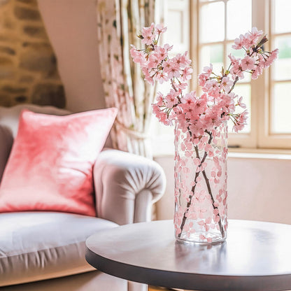 Ferrochef 8 Inch Pressed Flower Vase Clear Pink Glass Pressed Floral Vase Real Flower Art Decorative for Home Kitchen Bedroom Office Living Room Shelf Centerpiece Table Wedding Housewarming Gift