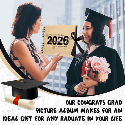 Dunzoom 80 Pages Graduation Scrapbook Kit 11 x 8 Inch Photo Album of 2026 Graduation Decoration with 12 Metal Pens and 4 Sheets Stickers for DIY School Congrats Grad Memory Book to Sign(Brown)