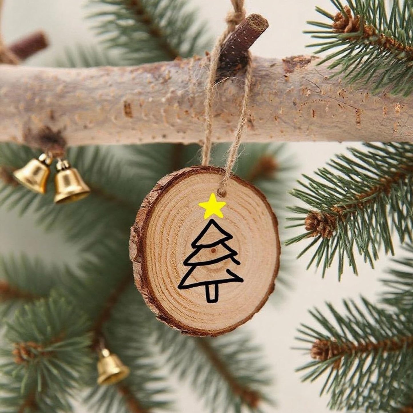 BIBRADAA Wood Slice Ornaments 54 Pcs 2.4-2.8 Inches,Unfinished Natural Wood Cookies,Predrilled with Hole Wood Slices for Crafts,Christmas Ornaments Wedding Decorations etc. ﻿
