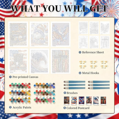 KYOQFVN 6 Pack Independence Day Paint by Numbers Kit for Adults - 4 of July Patriotic Adult Paint by Number Kits on Canvas, DIY Acrylic Oil Numbers Painting Kits for Home Decor 12 x 16 inches