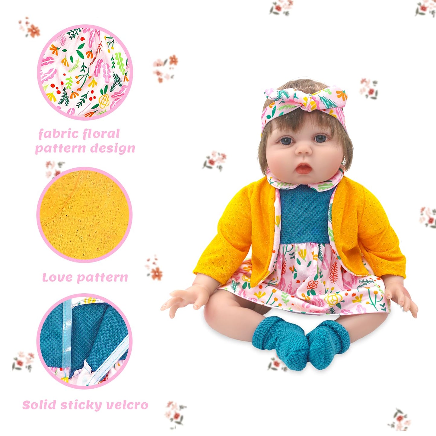 ECORELF Reborn Doll Clothes for 20-22 Inch Dolls, 2 Set 20 Inch Baby Doll Clothes Accessories 7 Pcs Include Dress Coat Outfits, Headbands, Socks, Top and Pants