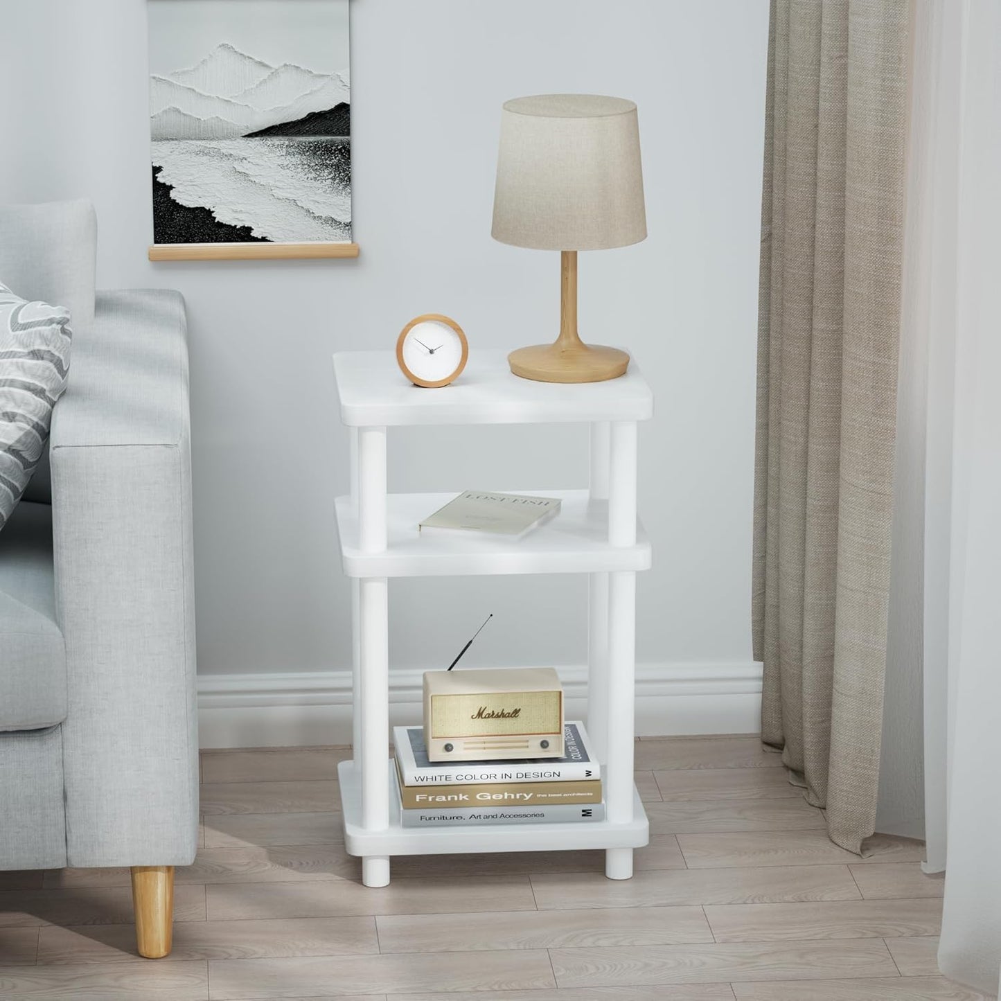 DALEMHOME 3 Solid Wood Tier End Table, Side Table Sofa Couch Table for Living Room, Night Stand Storage Shelf