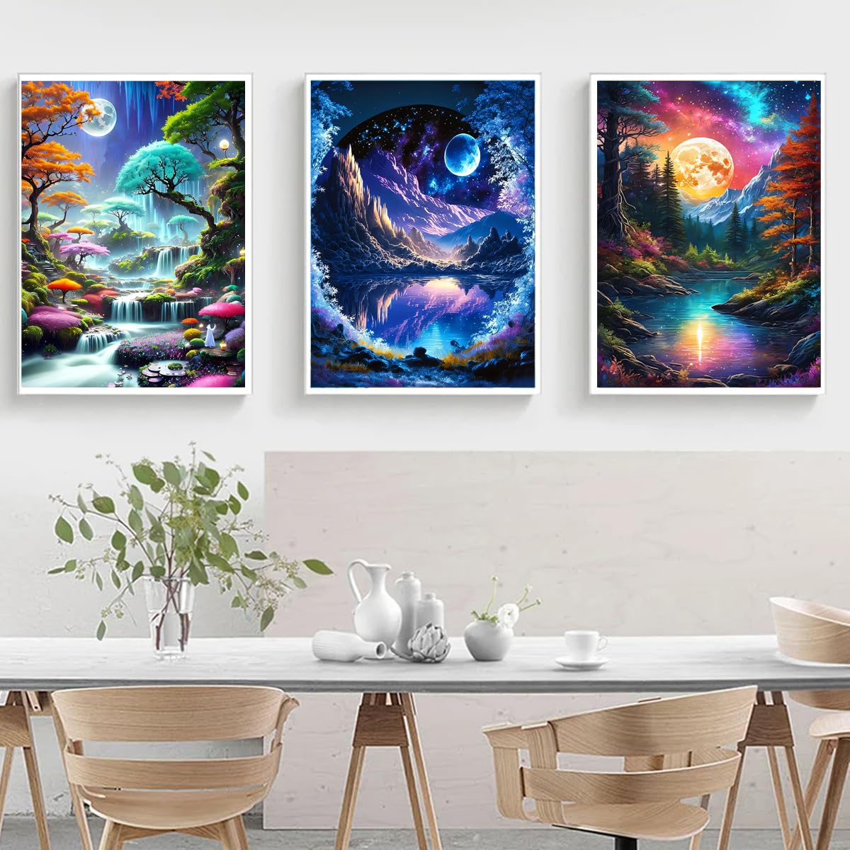 Canrichshop 6 Packs Diamond Art Painting Kits for Adults,Beach Moon Diamond Painting Kits for Beginners,Landscape 5D Full Drill Diamond Dots,Gem Art Crafts for Adults Wall Decor 12x16inch