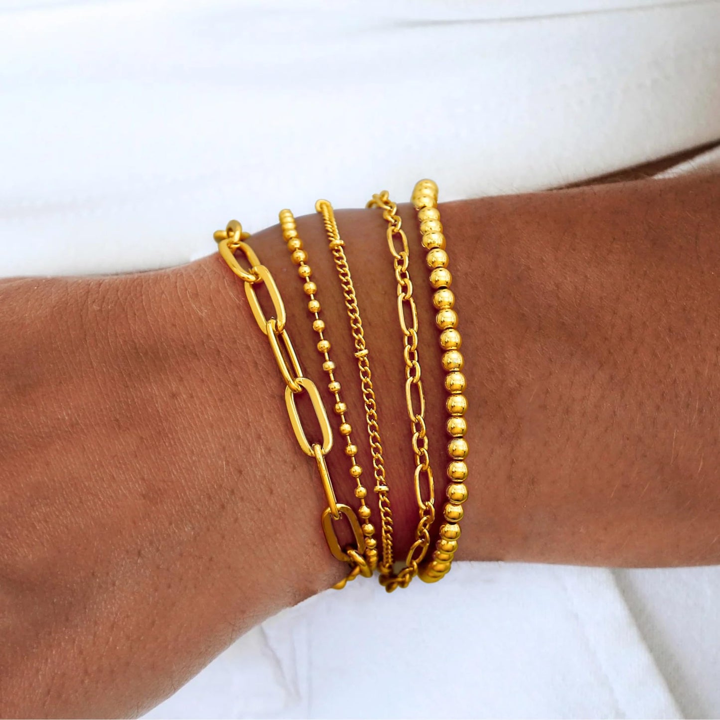Waterproof Gold Bracelet Stack for Women Non Tarnish,Stainless Steel Dainty Bracelets Layered Paper Clip Bracelet Chain Bracelet for Women Jewelry