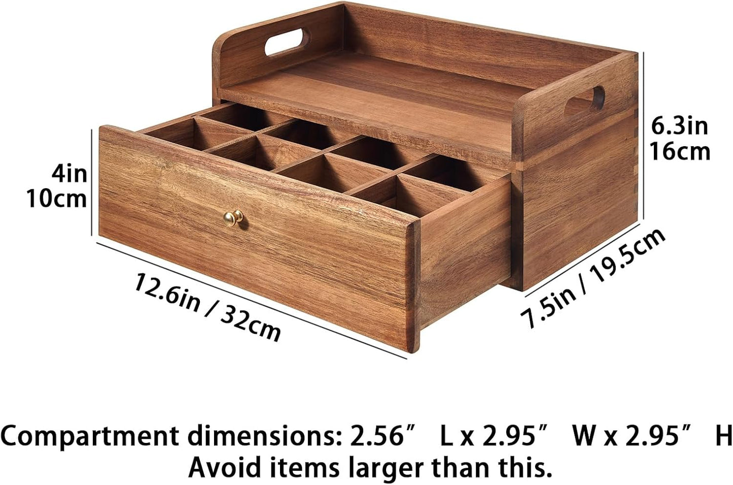 TREELF 8 Countertop Acacia Wood Tea Bag Organizer with Drawer - Tea Station Chest and Storage Box, Coffee and Teabag
