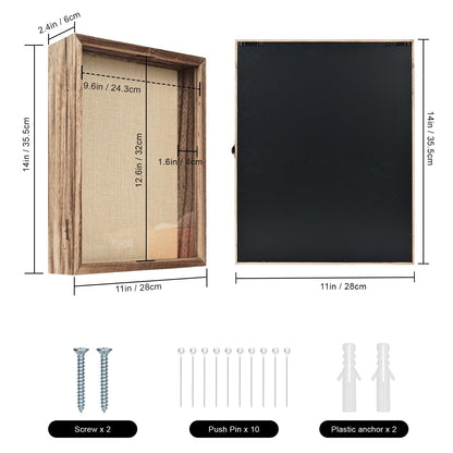 Shadow Box Frame11×14 Display Case with Linen Back, Real Glass Window Door with Hinge, Memorabilia Medals Wedding Bouquet Collections Picture Frame Memory Box for Keepsakes