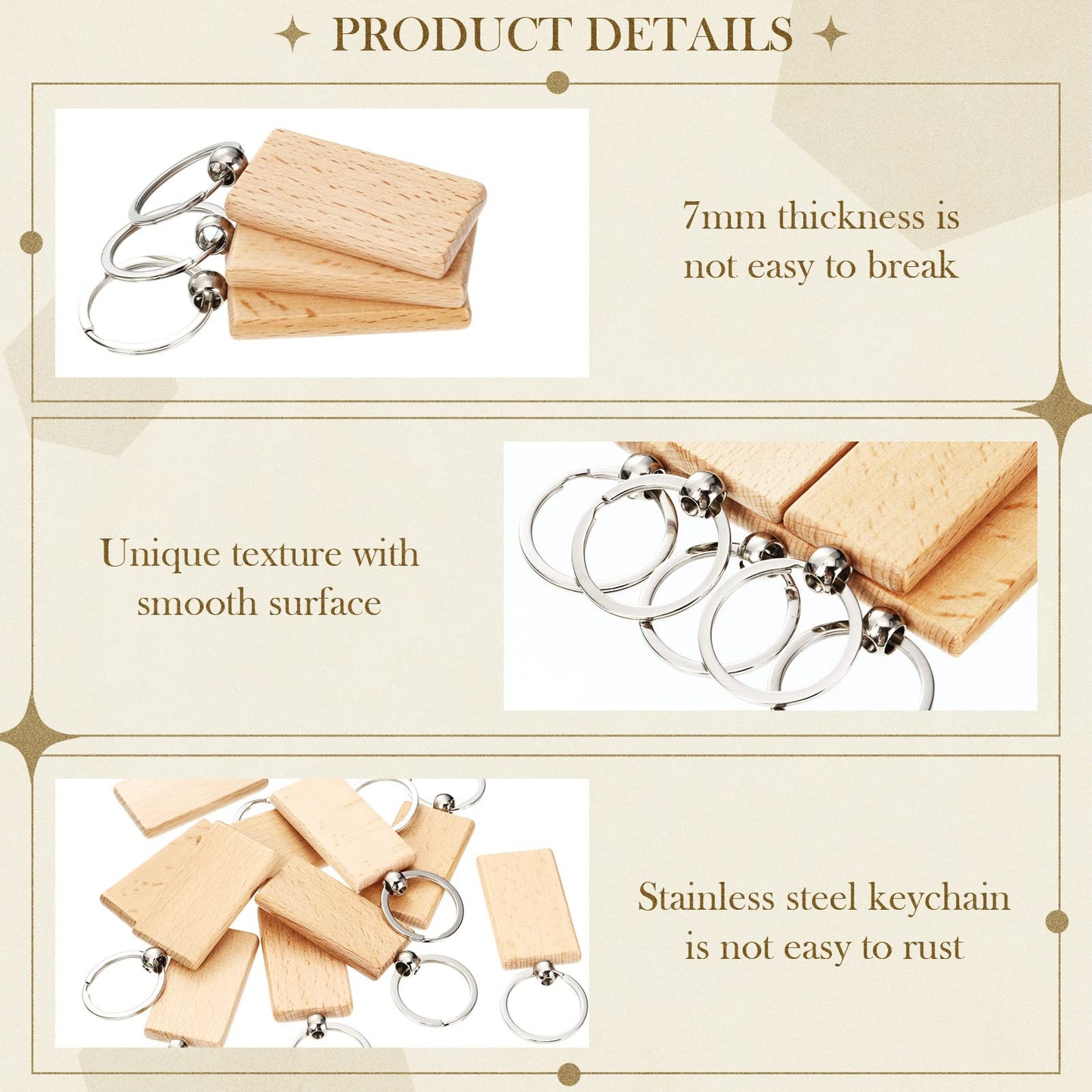 Yinkin 50 Pcs Wooden Keychain Blanks Bulk Laser Engraving Key Chain Unfinished Wooden Key Ring Tag for DIY Gift Crafts (Rectangle)