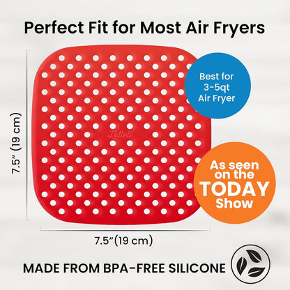 Reusable Air Fryer Liners 3 Pack, 7.5" Square Silicone for 3-5QT or Bigger, Easy to Clean Non-Stick Parchment
