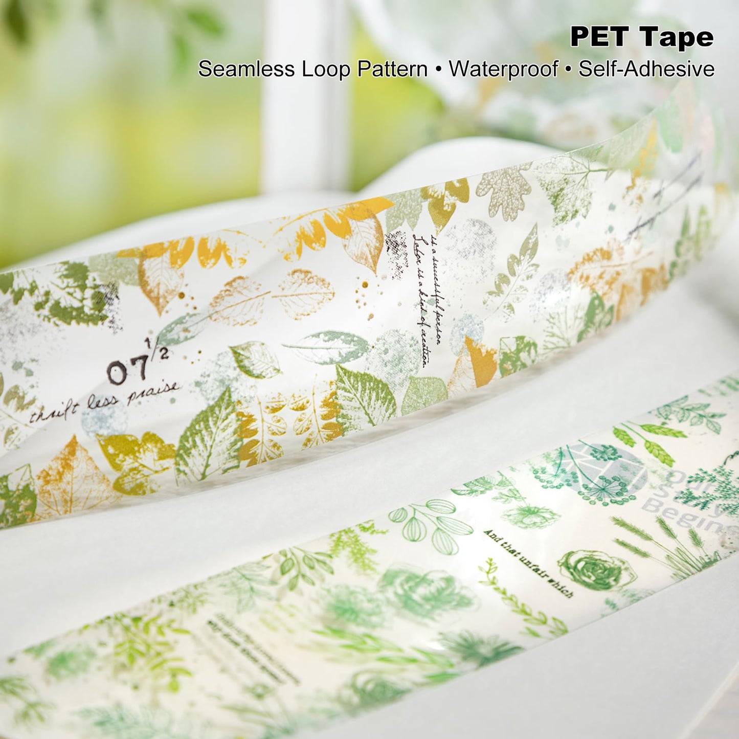 Moriquill Botanical Impressions PET Tape Set – 6 Floral & Leaf Designs, Transparent Adhesive Craft Tape for Scrapbooking, Junk Journal, Card Making & DIY Decoration