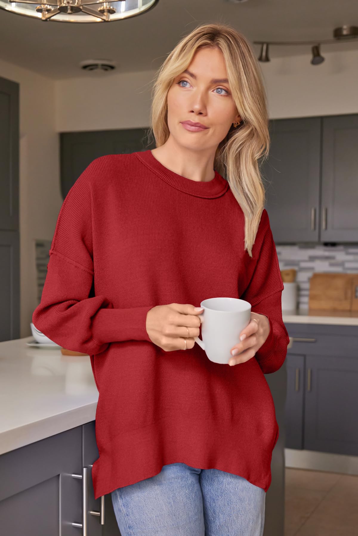 EFAN Women's Oversized Sweaters 2025 Fall Crewneck Batwing Sleeve Pullover Sweaters