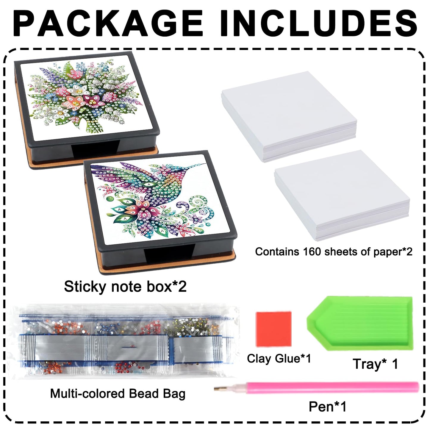 Formeydemi 2 pcs Flower Diamond Painting Kit Note Box,Memo Paper Storage Box Diamond Art,Sticky Note Holder Diamond Art,Diamond Painting Memo Pad For Office Desk. (Flower)