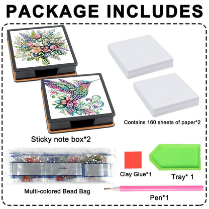 Formeydemi 2 pcs Flower Diamond Painting Kit Note Box,Memo Paper Storage Box Diamond Art,Sticky Note Holder Diamond Art,Diamond Painting Memo Pad For Office Desk. (Flower)