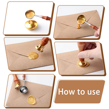 Chengu 6 Pcs Wax Seal Spoon Melting Wax Spoon with Wooden Handle Sealing Stamp Melting Seal Warmer for Sealing Stamp Envelope Craft Wedding Party Invitations