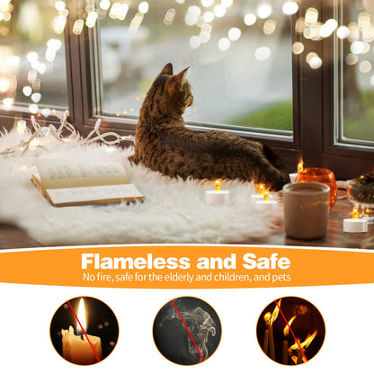KOABY 50 Pack Tea Lights with Timer, Auto-On 6 Hours and Off 18 Hours in 24 Hours Cycle Automatically, Battery Operated Flameless Flickering Tea Lights with Timer(50 Pack, Warm Yellow)