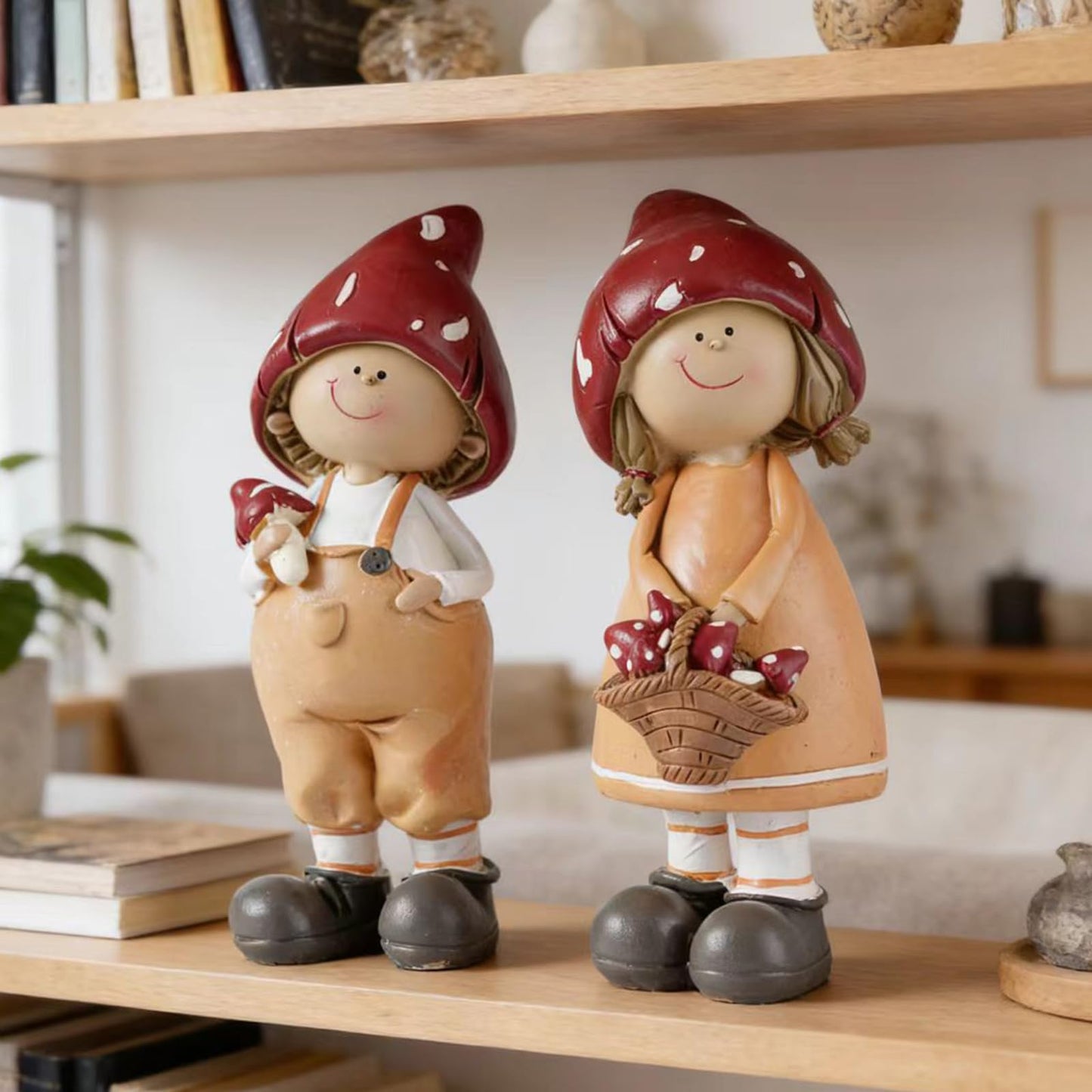 Brizoria 2-Piece Mushroom Decor Fairy Garden Accessories Outdoor Resin Cute Boy and Girl Figurines Whimsical Garden Statues Miniature Fairy Garden Supplies for Patio Yard Lawn Home