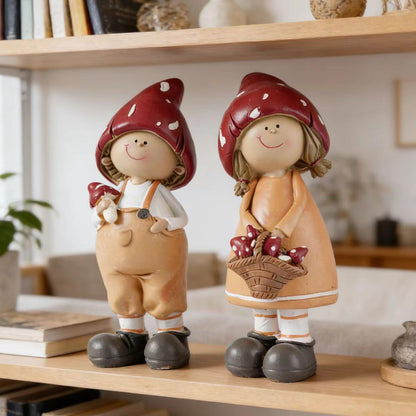 Brizoria 2-Piece Mushroom Decor Fairy Garden Accessories Outdoor Resin Cute Boy and Girl Figurines Whimsical Garden Statues Miniature Fairy Garden Supplies for Patio Yard Lawn Home