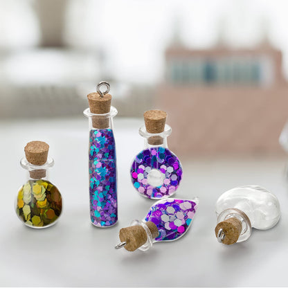 Tosnail 56 Pieces Mini Decorative Glass Bottles with 56 Cork Lids, 56 Eye Screws, Tiny Cork Wishing Bottles, Mini Spell Jars, Small Message Bottle for Wedding, Party, Baby Shower Favors