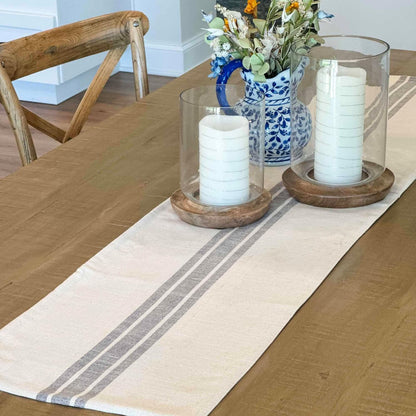Market Place Gray Grain Sack Stripe Table Runner, 13" x 54", Gray and Cream Farmhouse Style Tabletop D cor