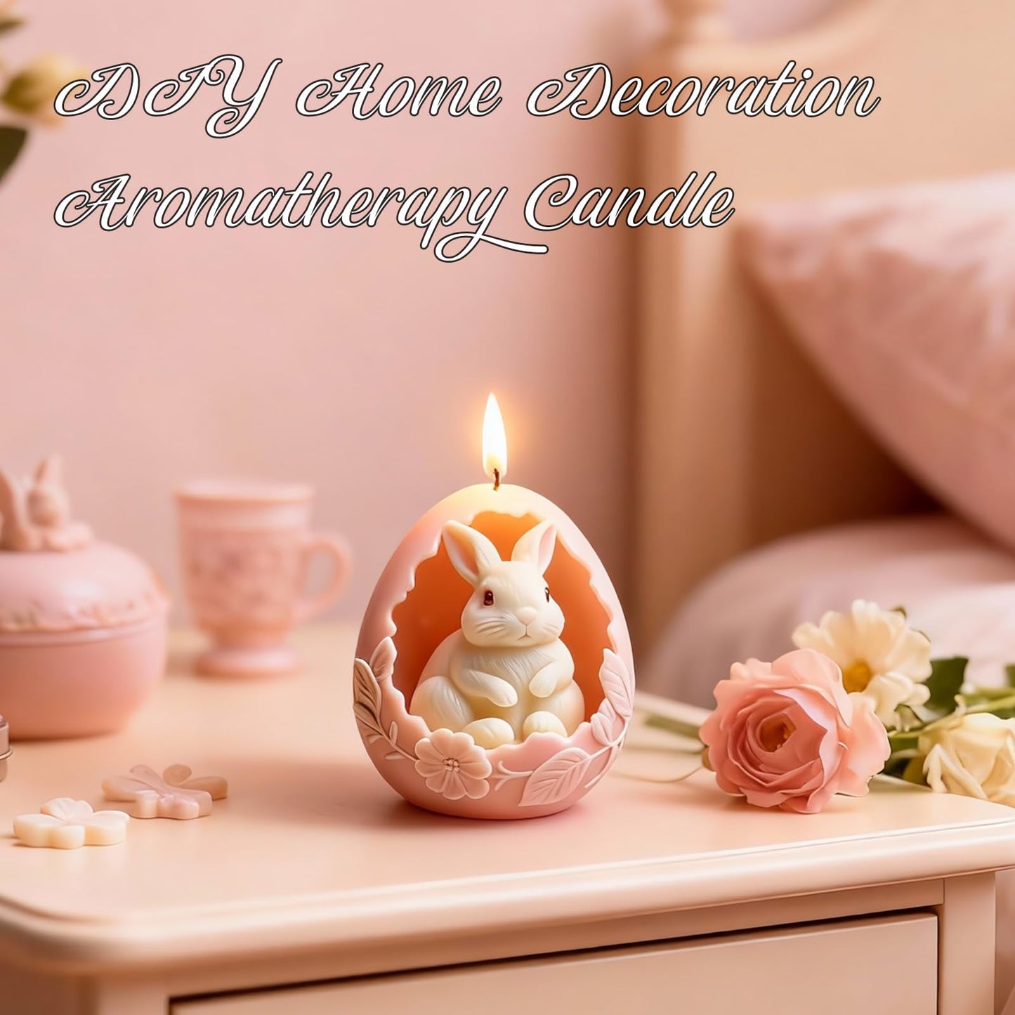Rabbit Egg Candle Mold, Cute Easter Bunny Silicone Molds for Candle Making Aromatherapy & Handmade Wax Soap, Epoxy Resin Casting Molds for DIY Resin Craft, Perfect for Easter Home Decor