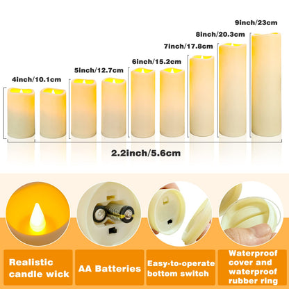 YIWER Plastic Waterproof Flameless Candles Set of 27: Battery Operated Candles Ivory Flickering Pillar Candles Include 4"/5"/6"/7"/8"/9" with 10-Key Remote 2/4/6/8H Timer Function