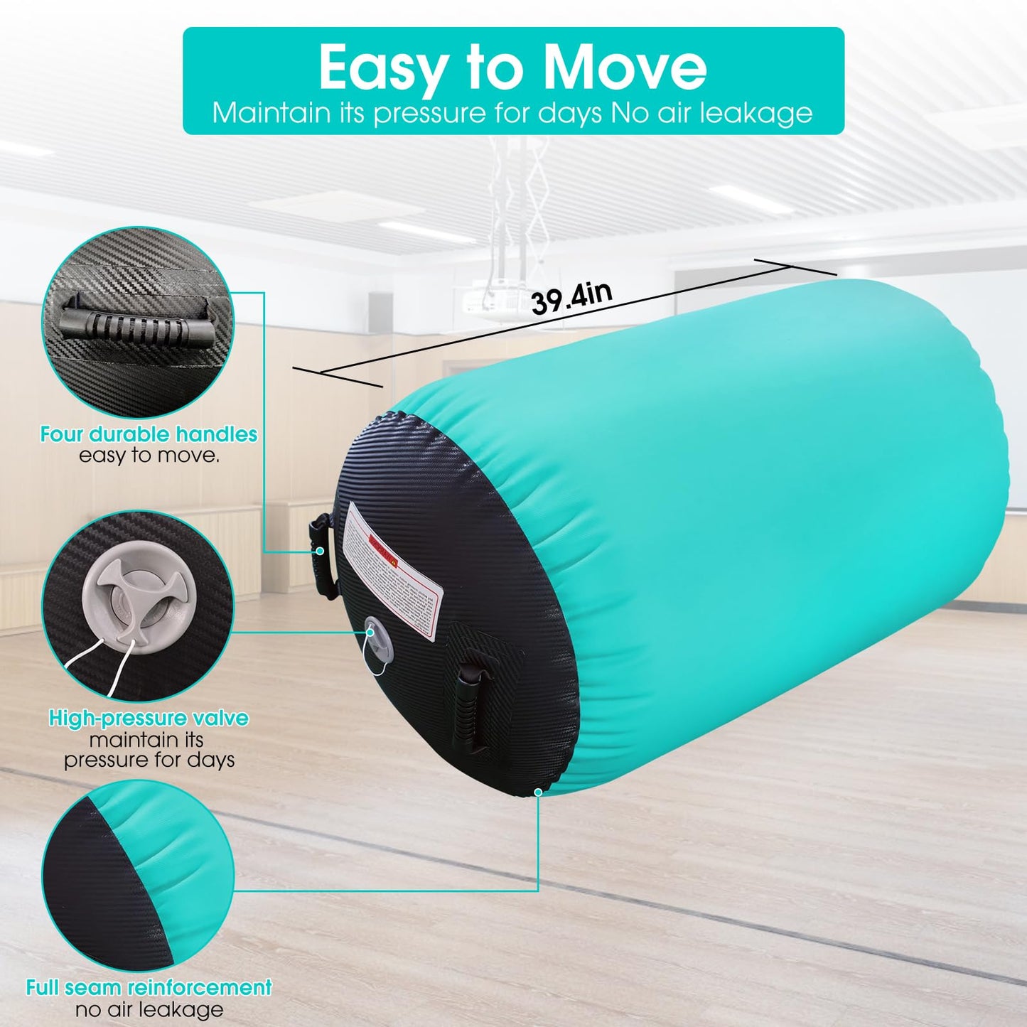Gymnastics Air Barrel Roller Air Spot, Inflatable Tumbling Mat Tumble Track Gymnastic Equipment Balance Cylinder with Pump for Yoga Cheerleading Home Use Gym