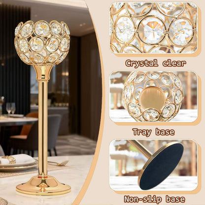 HearthLume Candle Holder Candlestick Holders- 1Set Gold Crystal Pillar Candle Holders,Metal Candlestick Stands for Wedding Centerpieces,Table Decor for Church,Valentine's Day Housewarming Gift,3Pcs