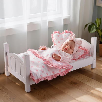 BABESIDE 4 Pcs Baby Doll Bedding Set for 17-22 Inch Babydolls, Babydoll Bed Accessories Dolls Blankets with Pillows for Reborn Baby Doll Accessories, Pink Flower & Rainbow Patterns