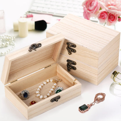 yarlung 8 Pack Unfinished Wooden Boxes for Crafts, 6x4x2 Inch Small Jewelry Storage Box Unpainted DIY Gifts Boxes for Treasure Chest Art Hobbies Memory Box, Hinged Lid with Front Clasp