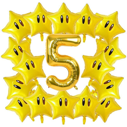 16PCS Foil Star Balloons, 40Inch Number 5 and Star Foil Balloons For Game Theme 5th Birthday Party Decorations Children Party Supply Party Decor （5th）