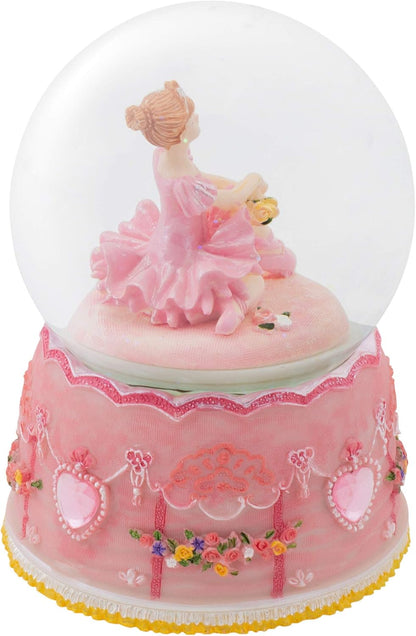 Elanze Designs Ballerina Sitting Pose Rotating Figurine, 100MM Water Globe Plays Swan Lake Tune