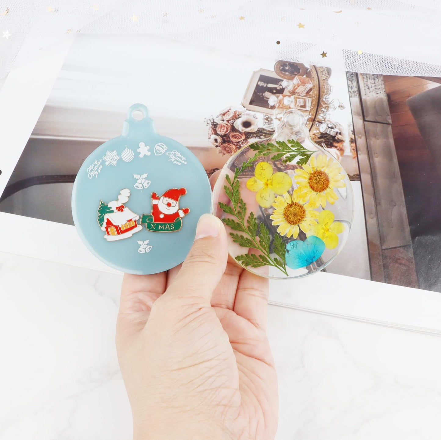 2pcs 4-Cavity Deep Round Christmas Ornament Resin Mold,Round Silicone Keychain Molds for Epoxy Resin,Christmas Tree Decorations Christmas Bauble Silicone Mold Halloween