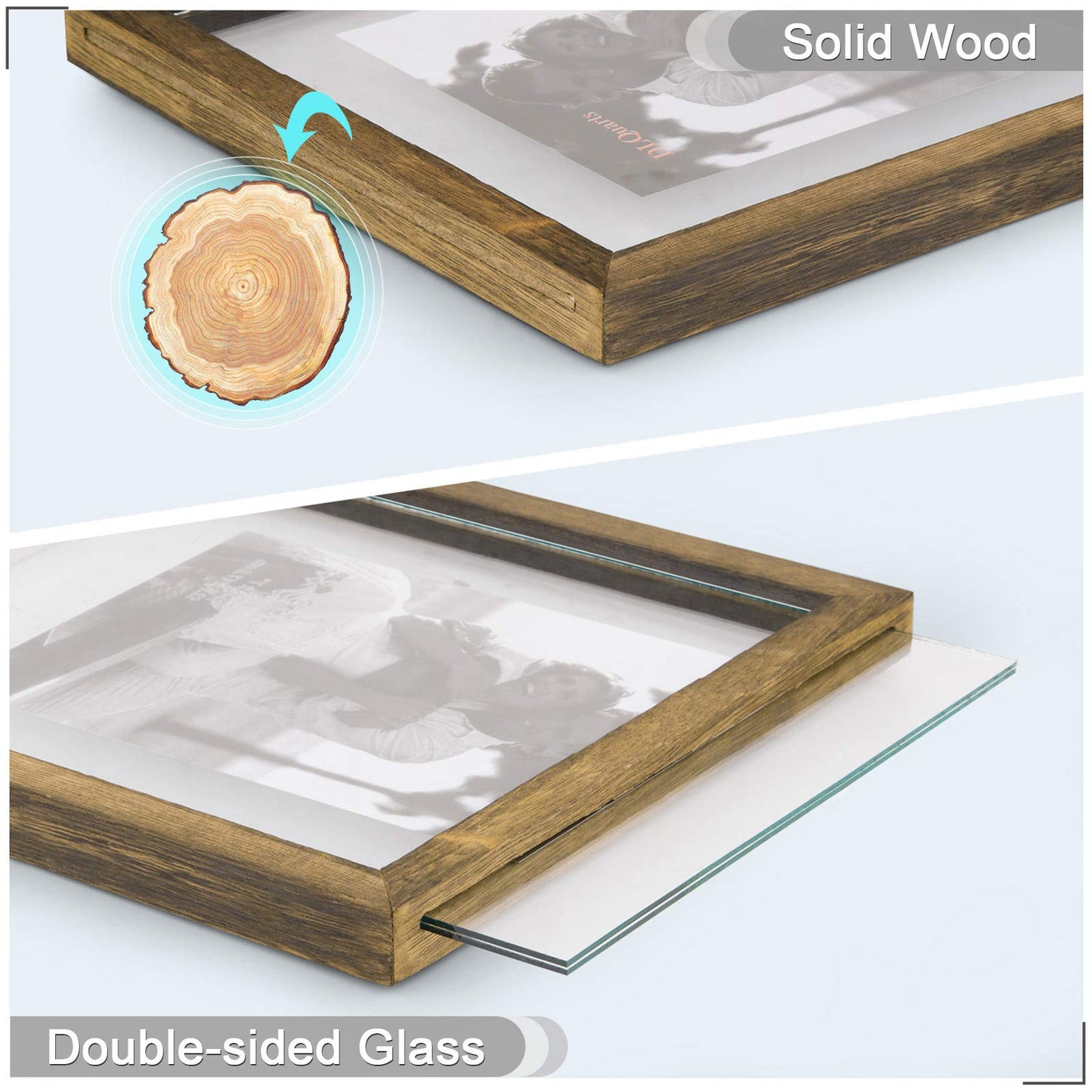 DLQuarts 11x14 Floating Photo Picture Frame, Floating Display for Photos 8x10, 7x9, 5x7, 8.5x11 Certificate, or Full Display for 11x14 Photos, Solid Wood, Double Glass, 2 Pack, Carbonized Brown