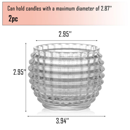 TkoYuHm 2 Pack Crystal Clear Glass Votive Candle Holders for Home Decor Round Bubble Tea Light Holder for Valentine’s Day Table Centerpiece Wedding
