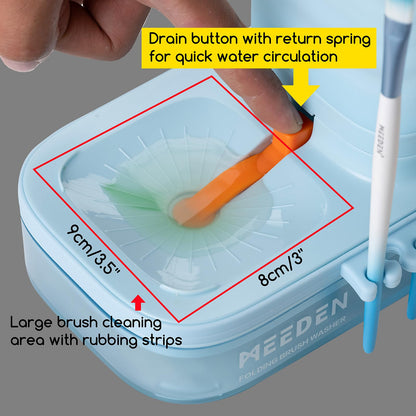 MEEDEN Portable Paint Brush Cleaner: Paint Brush Rinser with Drain for Acrylic, Watercolor & Water-Based Paints - 5-Slot Silicone Brush Washer & Holder, Blue