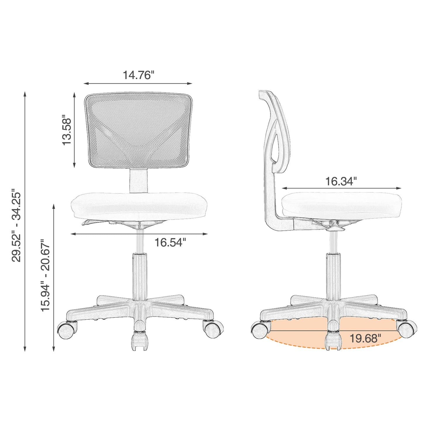 Sweetcrispy Office Computer Desk Chair, Ergonomic Low-Back Mesh Rolling Work Swivel Chairs with Wheels, Armless Comfortable Seat Lumbar Support for Home, Bedroom, Study, Student, Adults, Grey