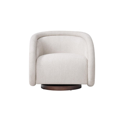 Christopher Knight Home Sabbo Swivel Chair with Solid Wood Base, Comfy Swivel Accent Chair with Curved Design, Boucle Upholstered Lounge Sofa Chair for Living Room/Bedroom, Beige + Walnut