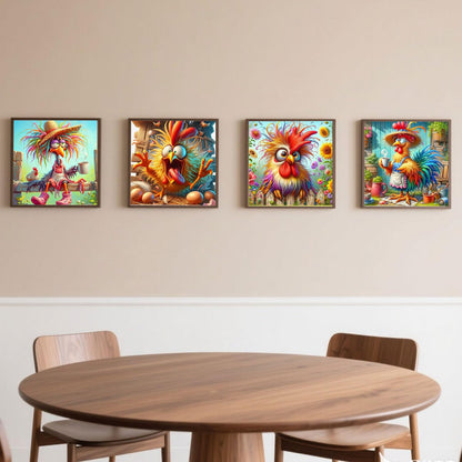 Dorwendis Diamond Painting Kits for Adults,4 Pack DIY Henhouse Chicken Diamond Art Kits for Beginners,5D Diamond Art for Adults,Full Round Drill Paint by Diamond Painting for Wall Decor Gifts12X12inch