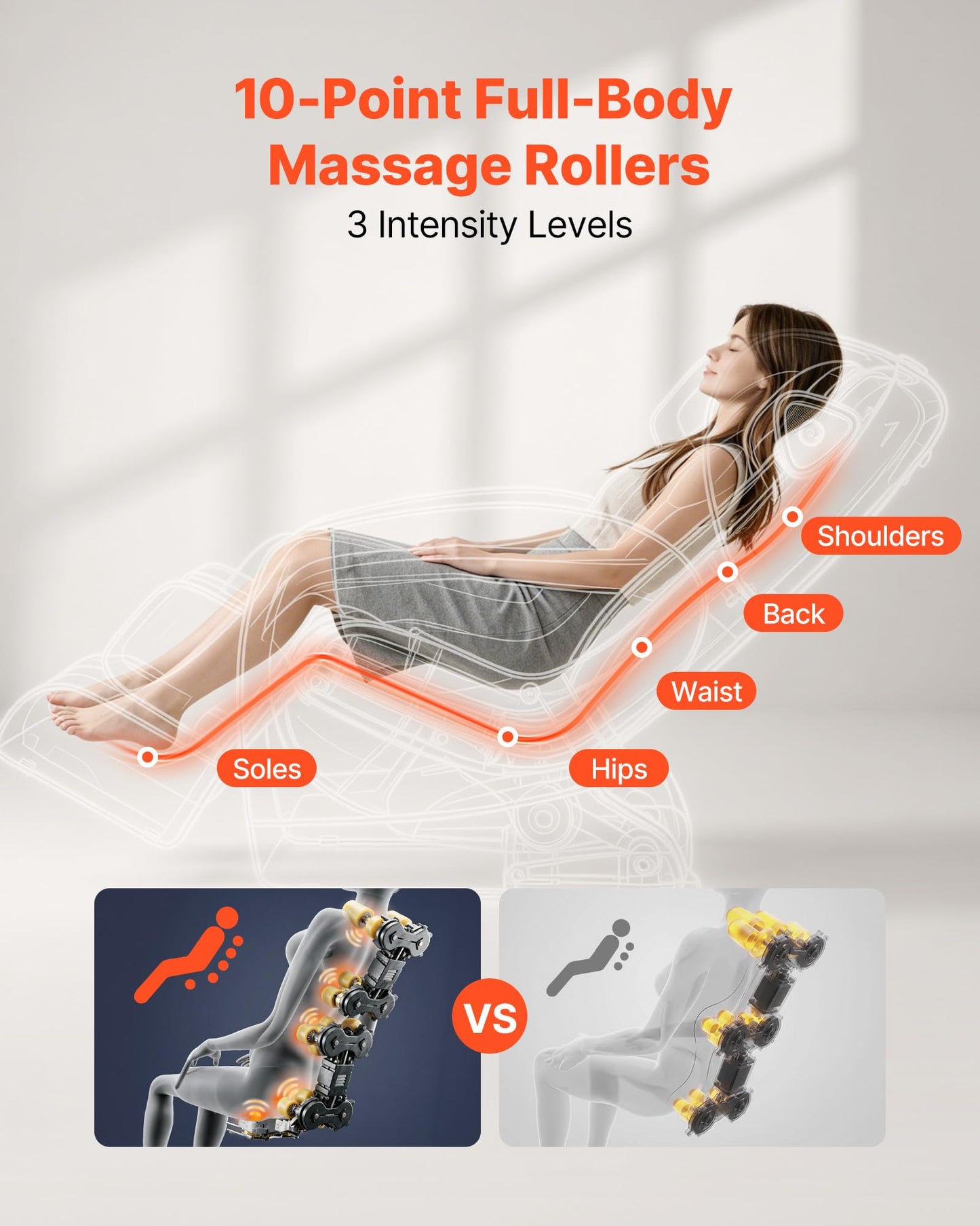 VEVOR Massage Chair, Zero Gravity Full Body Massage Chair with 10-Point Rollers, 5 Automatic Modes, 8 Airbags, Waist & Leg Heating, Bluetooth Speaker, Touchscreen Control, for Home and Office Use